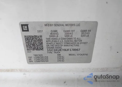 2018 Chevrolet Silverado 2500Hd Wt from USA, damaged, VIN 1GC1KUEY8JF178967